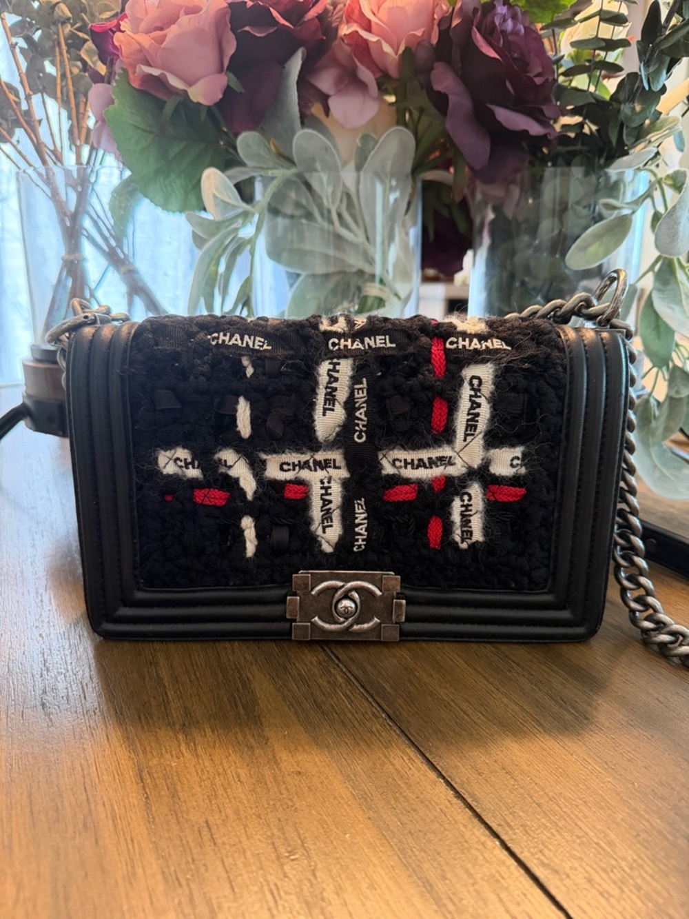 CHANEL Limited Edition Black Tweed & Leather Boy Crossbody Bag